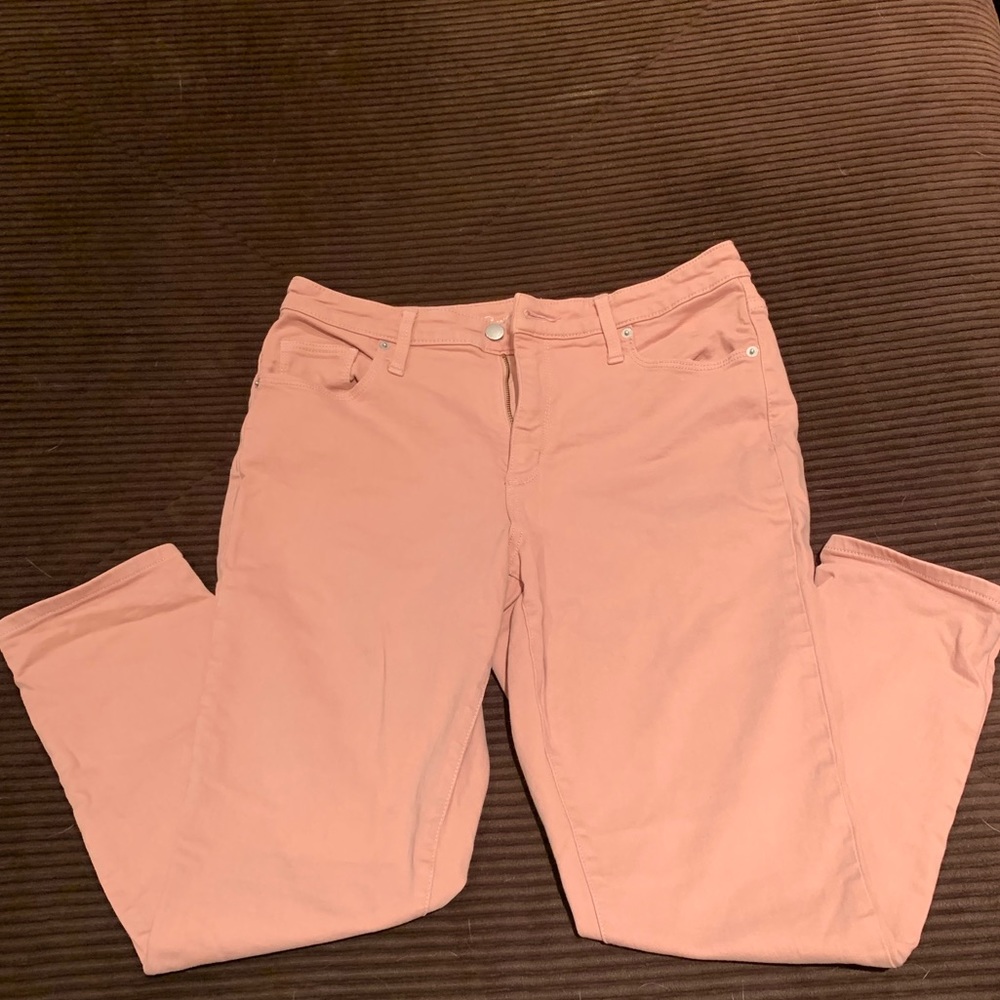 High rise skinny crop pastel pink jeans